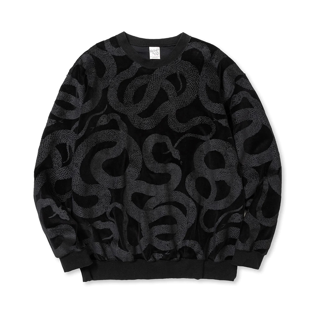 画像: CALEE/ALLOVER SNAKE PATTERN VELOUR CREW NECK SW（BLACK）［ベロアクルーネックスウェット-23秋冬］