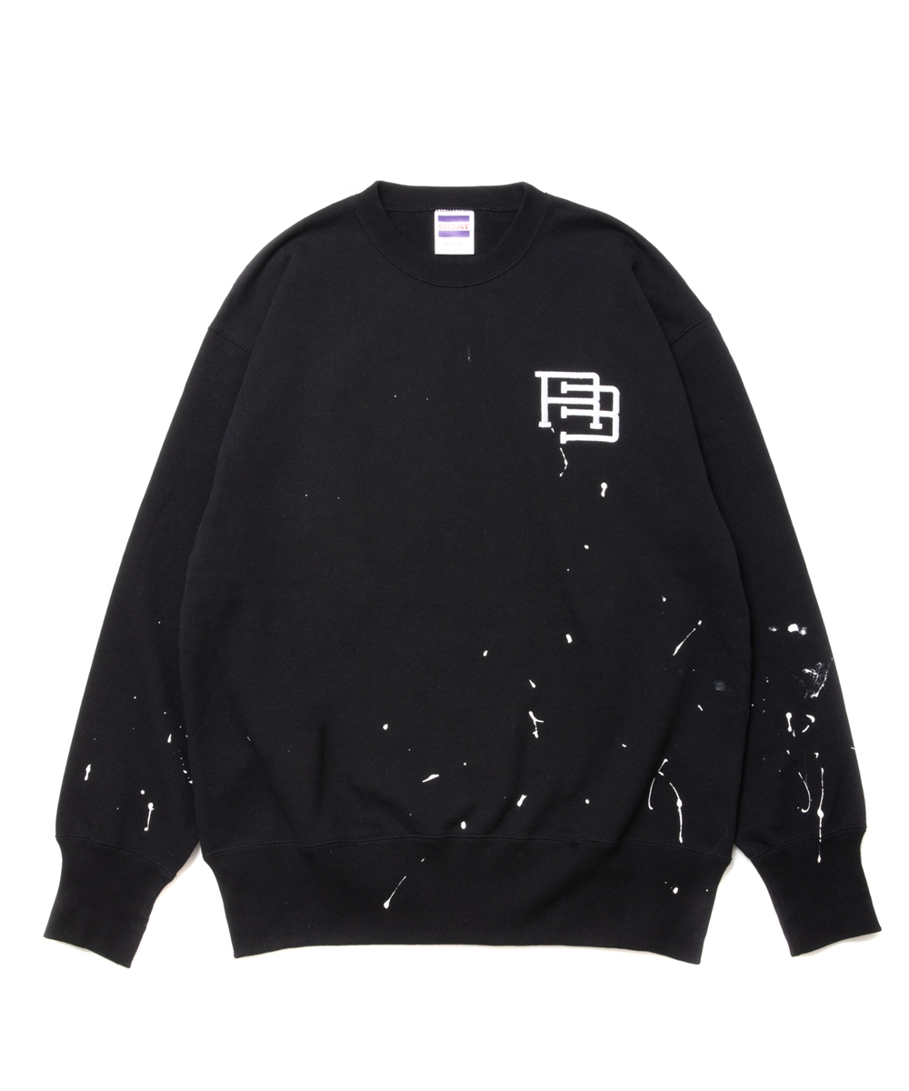 ROTTWEILER/R.W PAINTED SWEATER（BLACK）［ペイント加工クルーネック