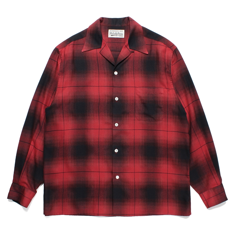 WACKO MARIA/OMBRE CHECK OPEN COLLAR SHIRT（RED）［オンブレチェック 