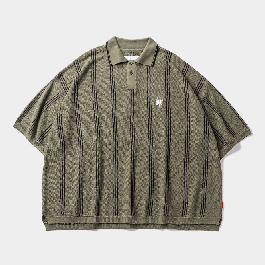 画像: TIGHTBOOTH/STRIPE KNIT POLO（Olive）［ストライプニットポロ-24春夏］