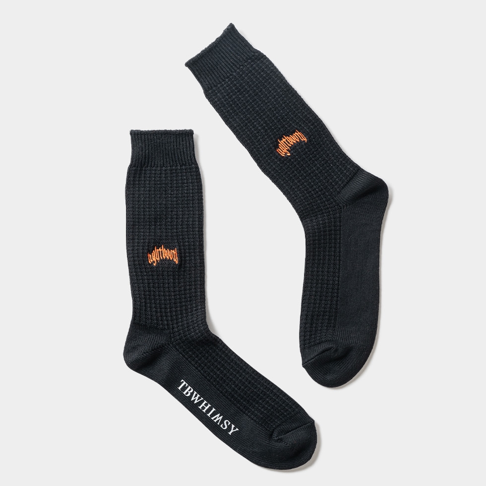 画像: TIGHTBOOTH/COLLEGE WAFFLE SOCKS（Black）［ワッフルソックス-24春夏］