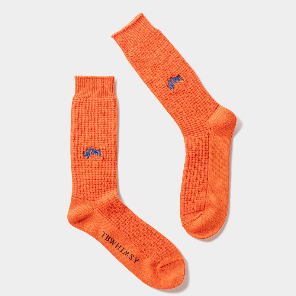 画像: TIGHTBOOTH/COLLEGE WAFFLE SOCKS（Orange）［ワッフルソックス-24春夏］