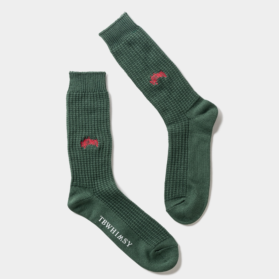 画像: TIGHTBOOTH/COLLEGE WAFFLE SOCKS（Green） 【20%OFF】［ワッフルソックス-24春夏］