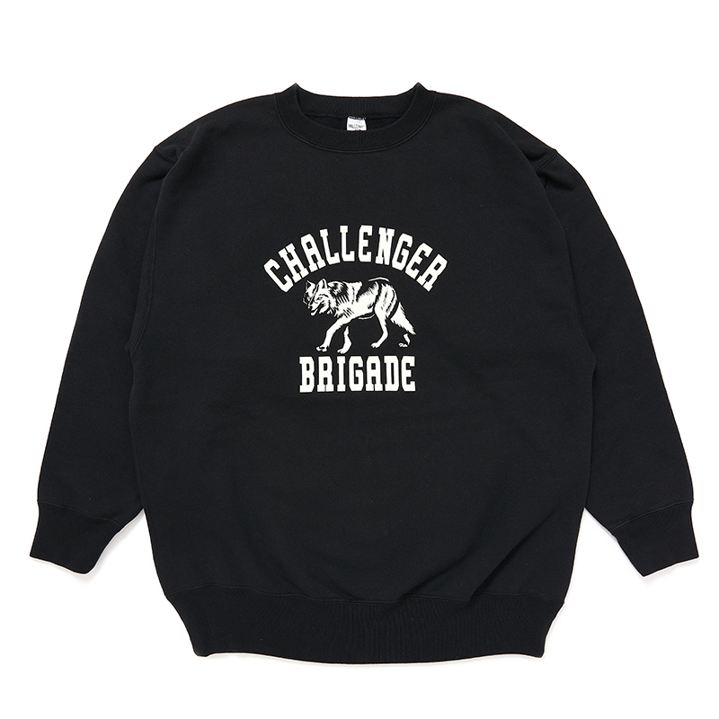 画像: CHALLENGER/WOLF COLLEGE C/N SWEAT（BLACK）［クルーネックスウェット-24秋冬］