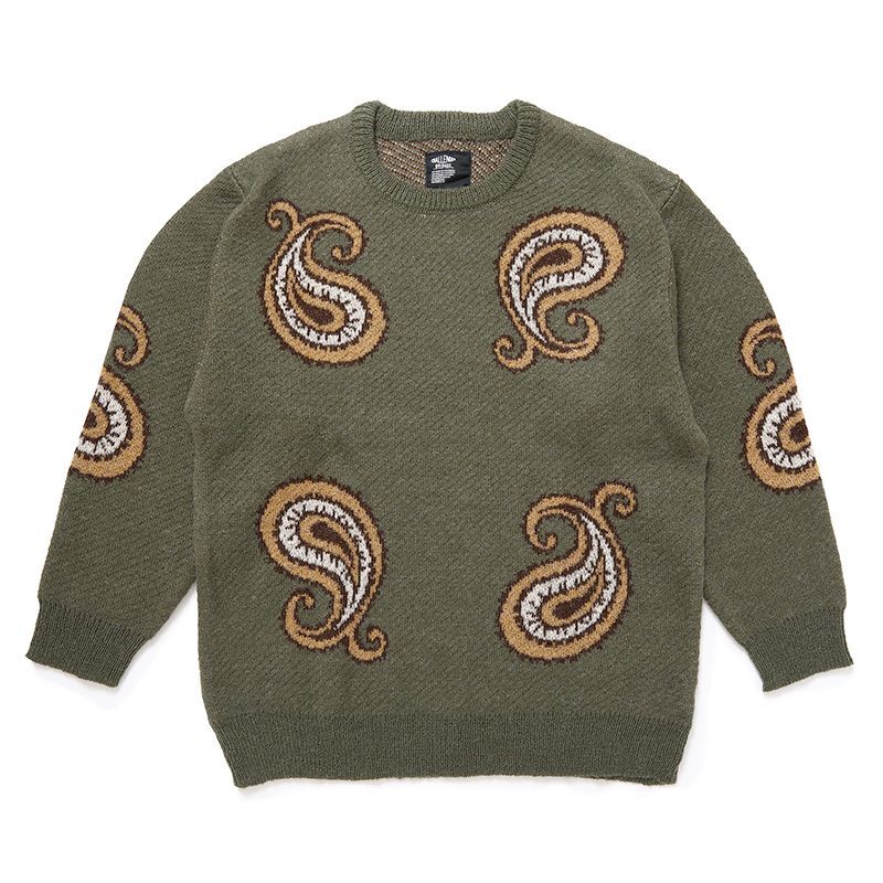 画像: CHALLENGER/BIG PAISLEY C/N SWEATER（OLIVE）［ビッグペイズリーセーター-24秋冬］