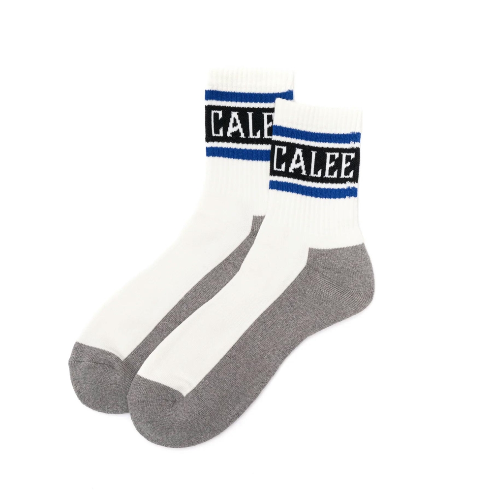 画像: CALEE/JACQUARD PILE LINE SOCKS（WHITE/BLUE）［ラインソックス-24春夏］