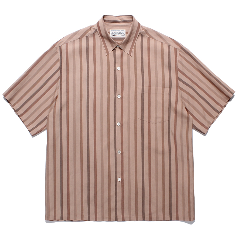 WACKO MARIA/STRIPED REGULAR COLLAR SHIRT（BROWN）［ストライプ 