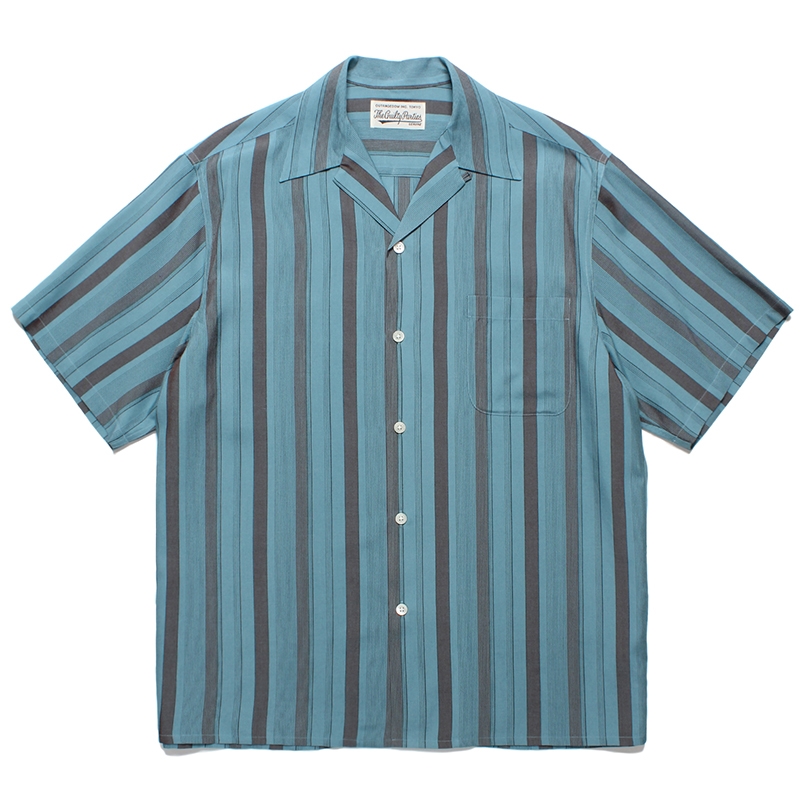 WACKO MARIA/STRIPED OPEN COLLAR SHIRT（BLUE）［ストライプオープン 