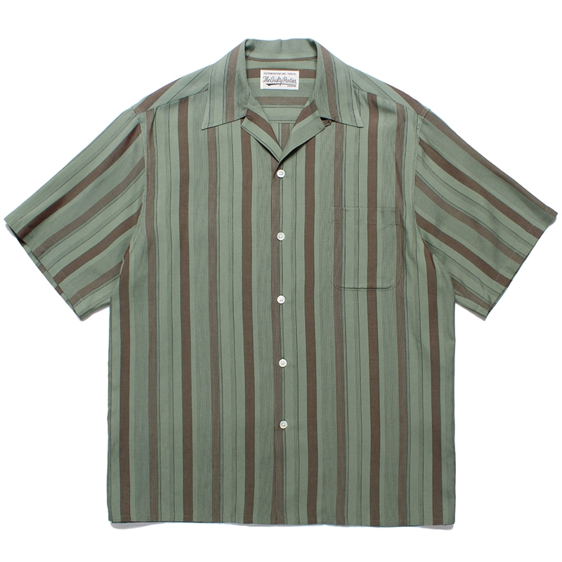 画像: WACKO MARIA/STRIPED OPEN COLLAR SHIRT（GREEN）［ストライプオープンカラーシャツ-24春夏］