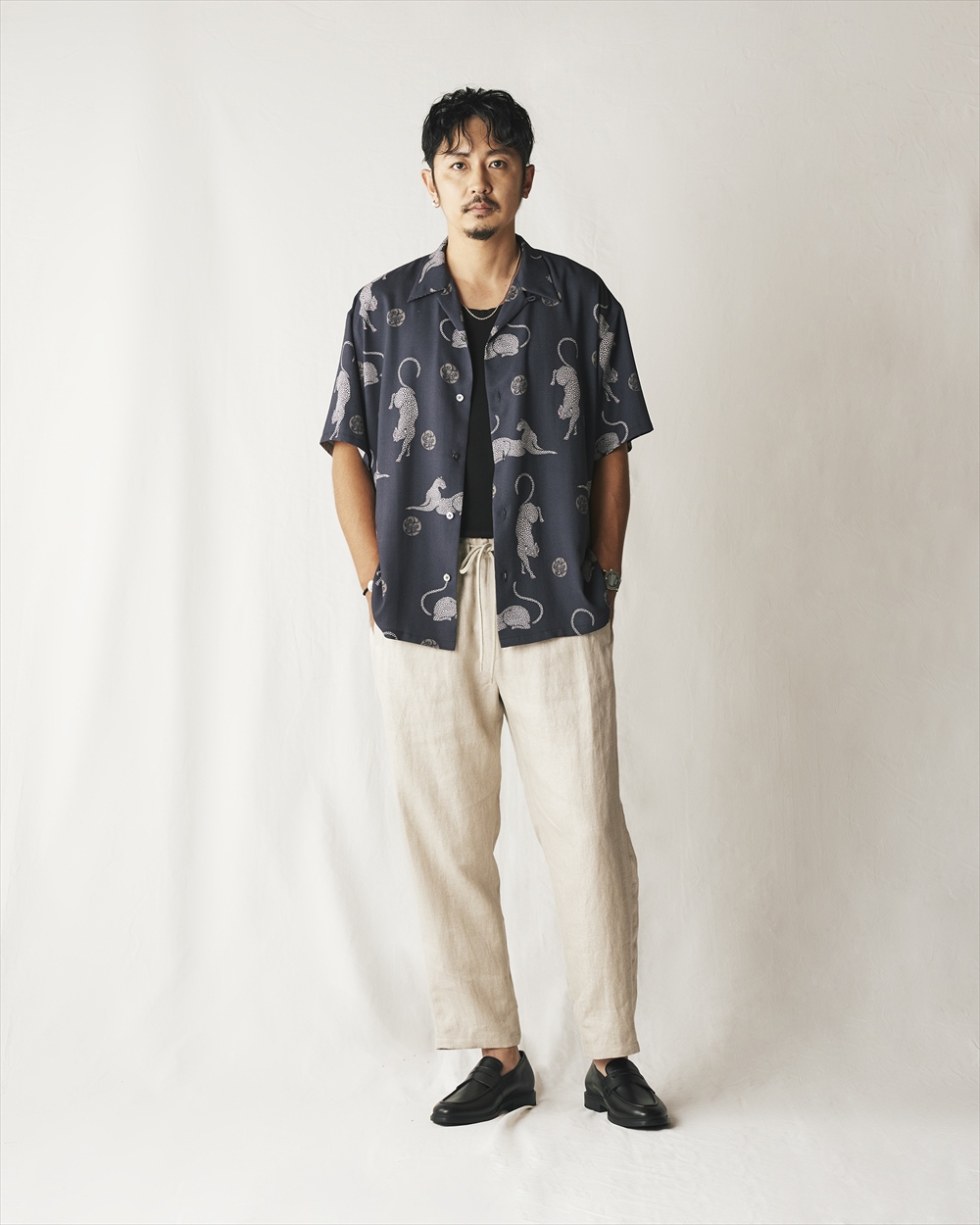 画像: CALEE/×MIHO MURAKAMI PANTHER DOT PATTERN SH（DARK NAVY）［オープンカラーシャツ-24春夏］