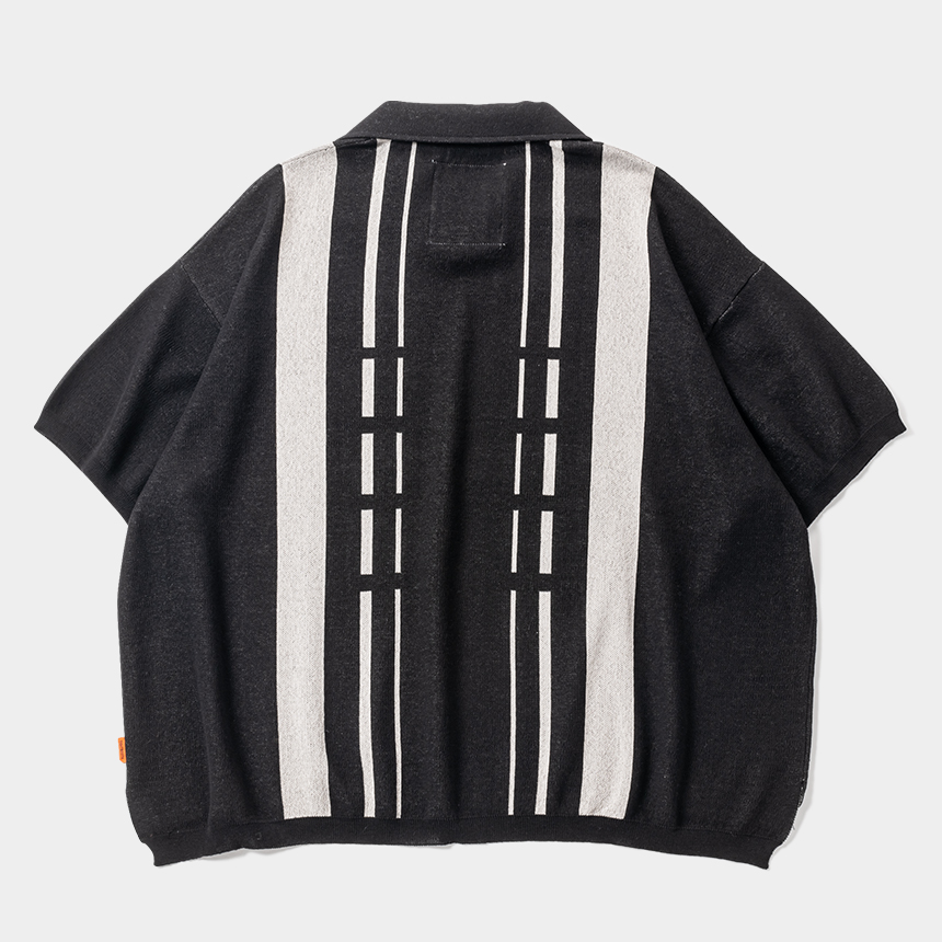 画像: TIGHTBOOTH/STRIPE KNIT OPEN POLO（Black）［ニットオープンポロ-24夏］