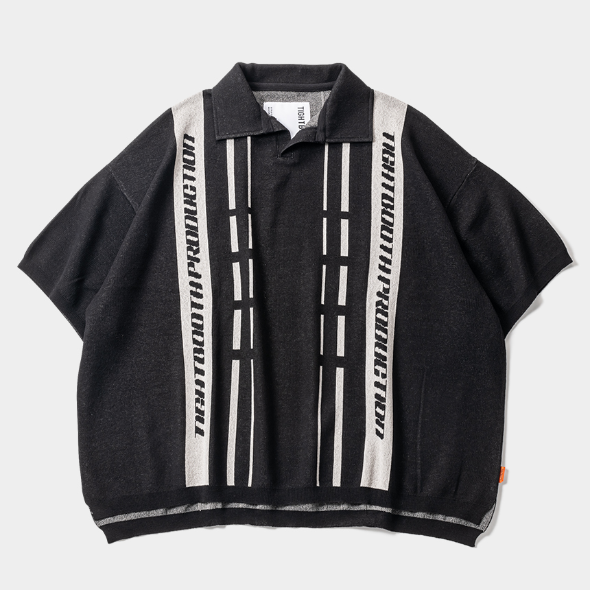 画像: TIGHTBOOTH/STRIPE KNIT OPEN POLO（Black）［ニットオープンポロ-24夏］