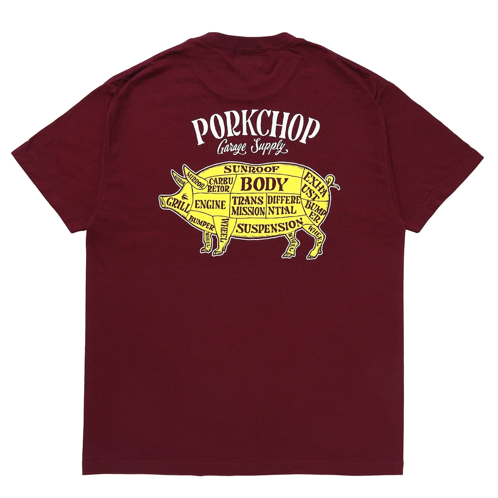 画像: PORKCHOP/PORK BACK TEE（BURGUNDY）［プリントT-24春夏］