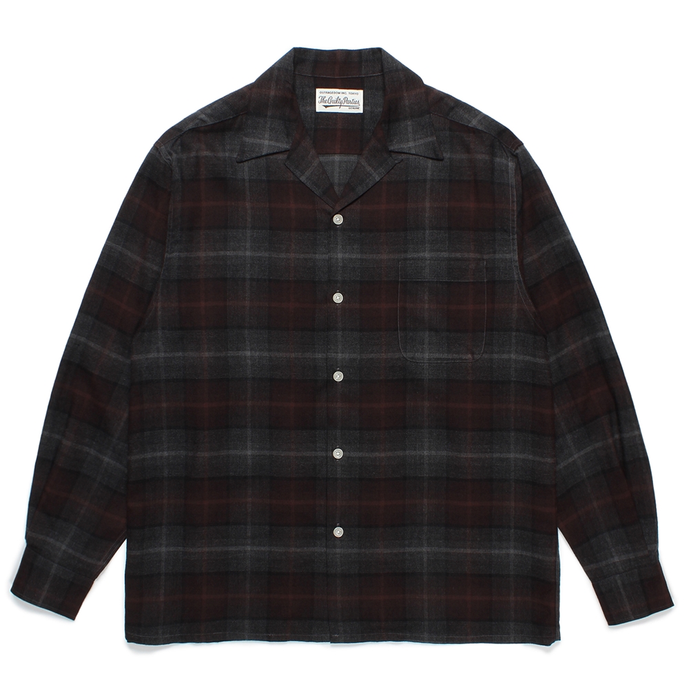 画像1: WACKO MARIA/OMBRE CHECK OPEN COLLAR SHIRT（BROWN）［オンブレチェックオープンカラーシャツ-24秋冬］ (1)