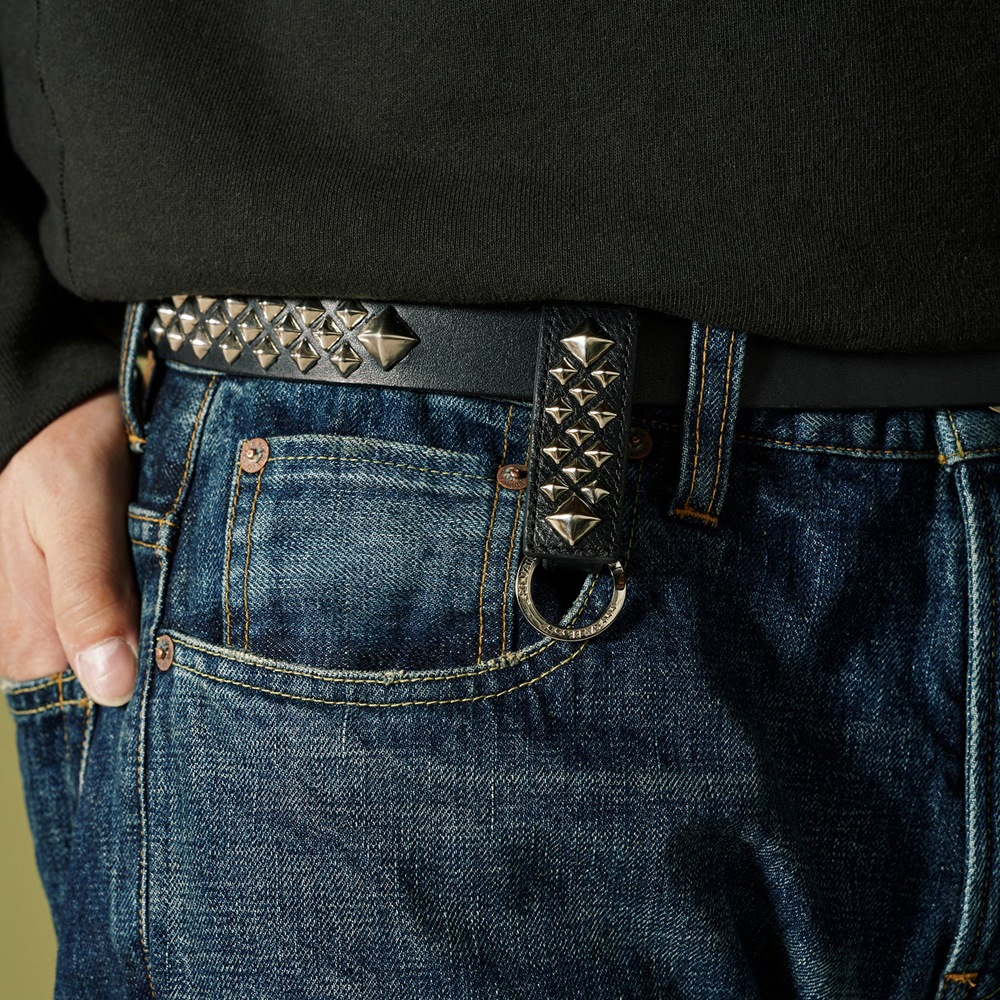 画像: CALEE/STUDS LEATHER SNAP KEY RING（BLACK）［スタッズレザースナップキーリング-24秋冬］