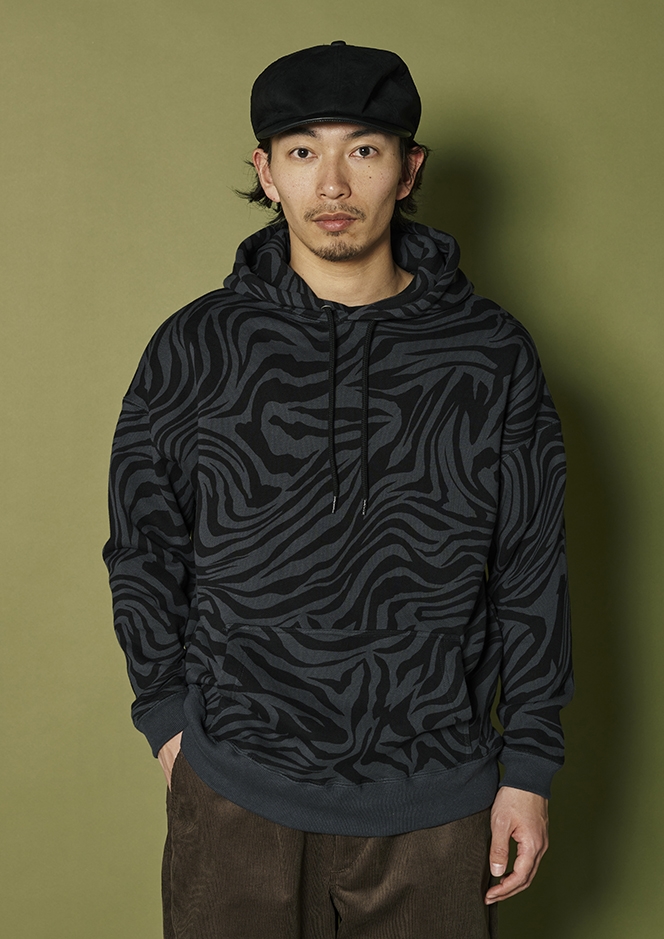 画像: CALEE/ZEBRA PATTERN DROP PULLOVER HD（BLACK/CHARCOAL）［ゼブラプルオーバーパーカー-24秋冬］