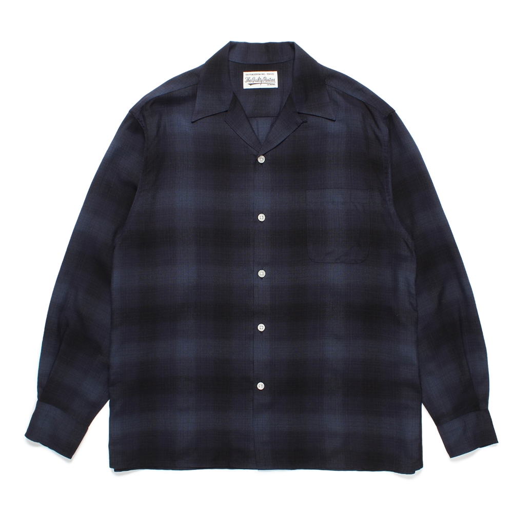 画像1: WACKO MARIA/OMBRE CHECK OPEN COLLAR SHIRT（BLUE）［オンブレチェックオープンカラーシャツ-24秋冬］ (1)