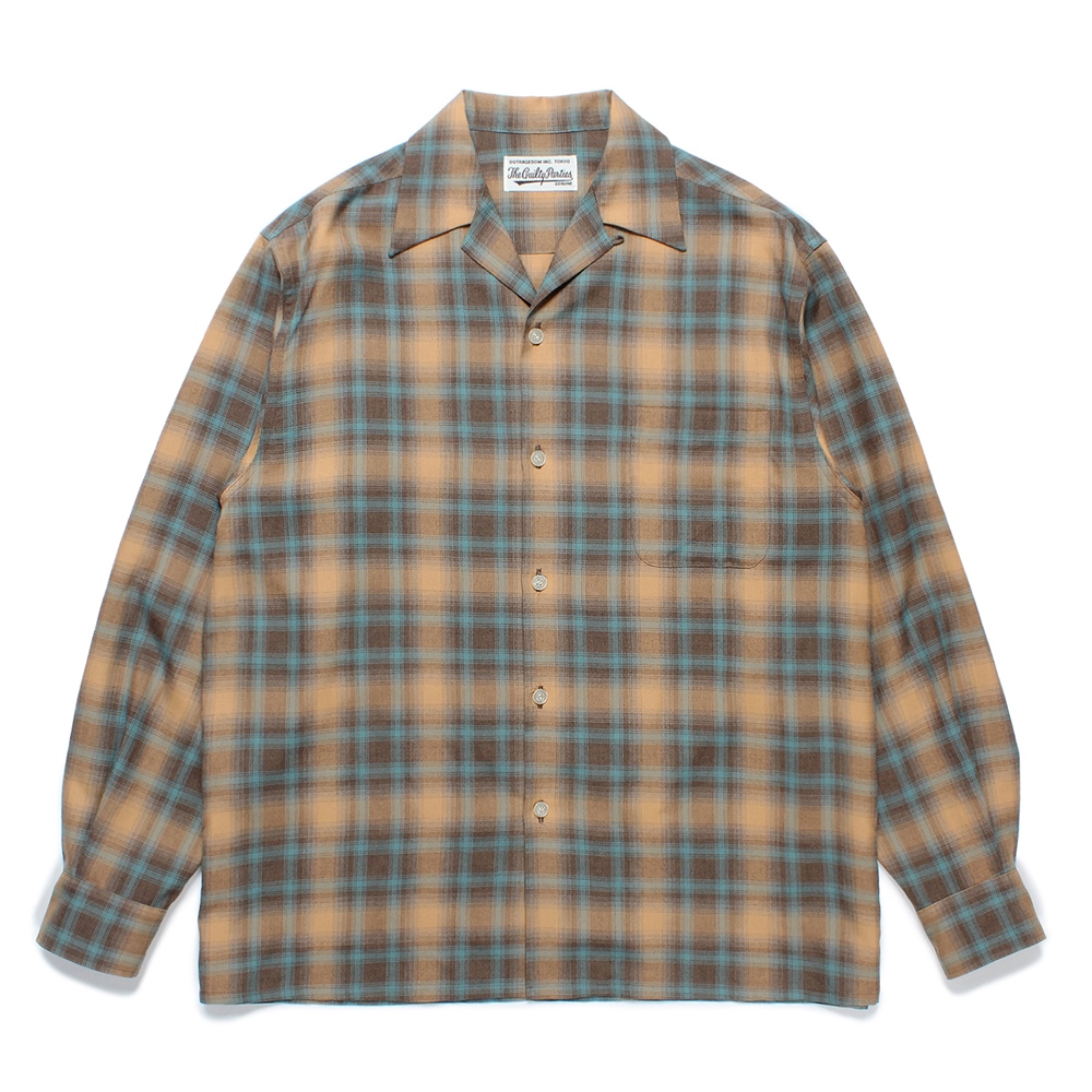 画像1: WACKO MARIA/OMBRE CHECK OPEN COLLAR SHIRT（BROWN）［オンブレチェックオープンカラーシャツ-24秋冬］ (1)