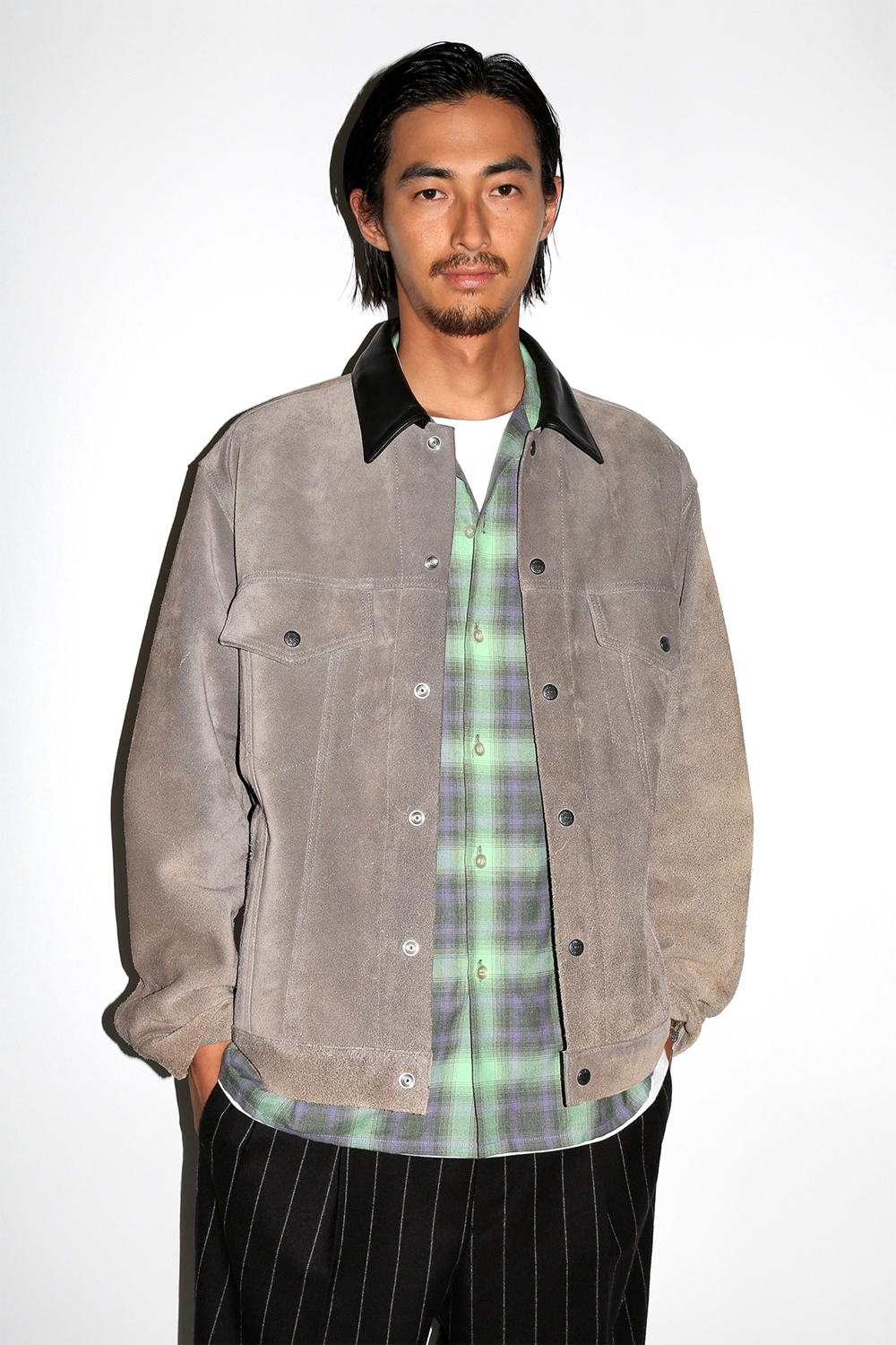 画像: WACKO MARIA/OMBRE CHECK OPEN COLLAR SHIRT（GREEN）［オンブレチェックオープンカラーシャツ-24秋冬］