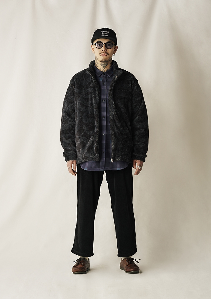 画像: CALEE/NYLON RIP FLEECE TRACK TYPE JACKET ＜SNAKE PATTERN＞（BLACK/CHARCOAL）［フリーストラックタイプJKT-24秋冬］