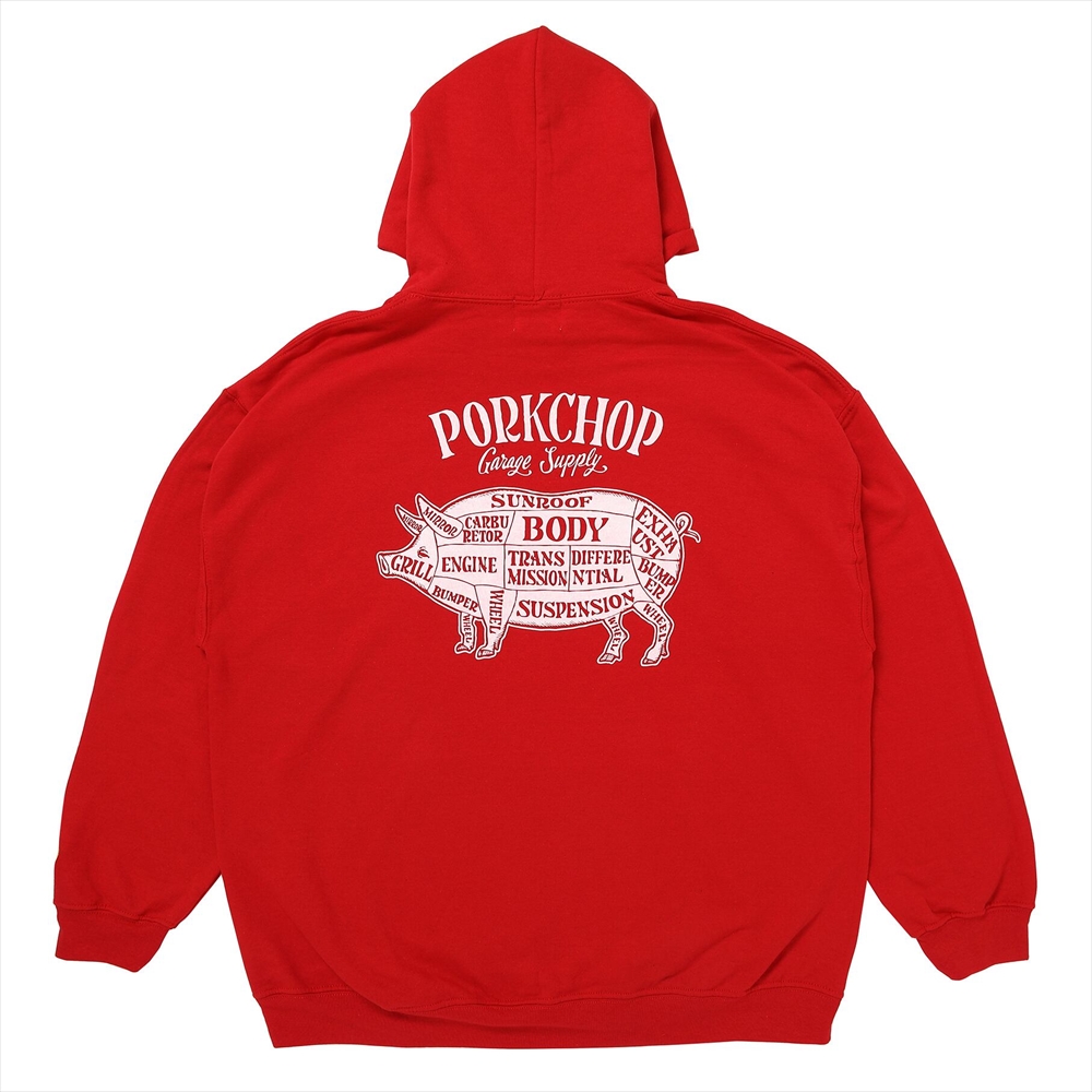 画像: PORKCHOP/PORK BACK HOODIE（RED）［プルオーバーパーカー-24秋冬］