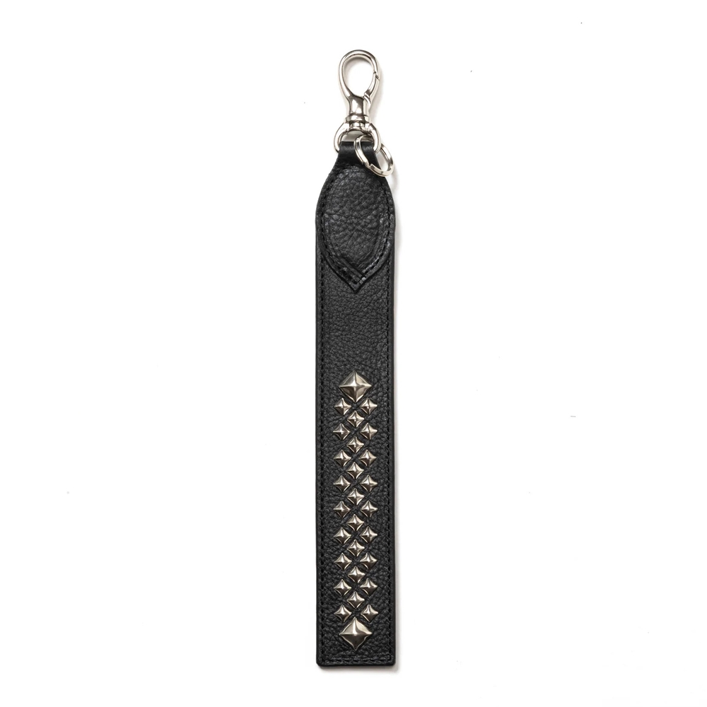 画像: CALEE/STUDS LEATHER FLAT LONG KEY RING（BLACK）［ロングキーリング-24秋冬］