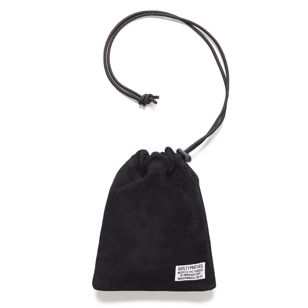 画像1: WACKO MARIA/SUEDE LEATHER DRAWSTRING BAG（BLACK）［スウェードレザードローストリングバッグ-25春夏］ (1)